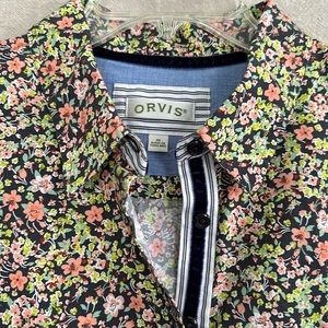 Orvis long sleeved floral shirt with ribbon placket